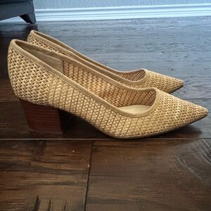 Vince Camuto Tan Woven Block Heel Shoes